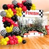 132pcs Race Car Balloon Arch Kit, Race Car Party Decorations with Red Black Yellow Balloons Checkered Wheel Tire Balloons for One Two Fast Race Car Birthday Party Decorations for Boys