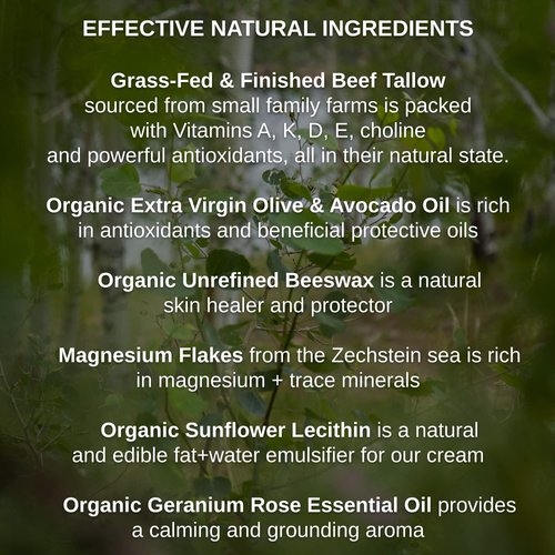 Shwally Paleo Magnesium Oil Cream - A True Seed-Oil Free & Primal Mag Balm - 100% Grass Fed Tallow, Avocado, Extra Virgin Olive Oil with Zechstein Magnesium - Subtle Vanilla Bean