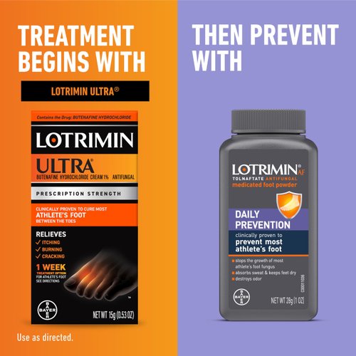 Lotrimin Ultra, One Week Athlete's Foot Cream, 1.1 Oz Tube with Daily Prevention, Medicated Foot Powder, 1 Oz Bottle