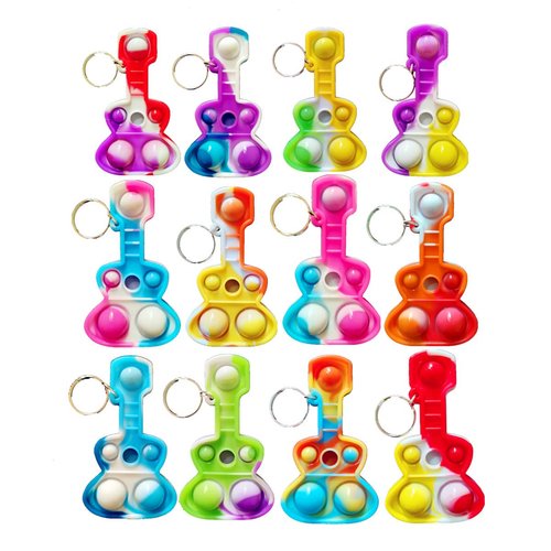 Roaqua Students Gifts Mini pop Bulk Guitar Fidget Keychain Gift for Boys and Girls kids Birthday Summer Party Favors Supplies and Classroom Prize (30 Packs)