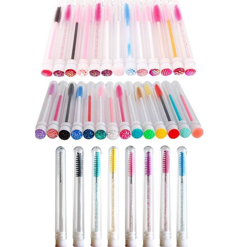 60 Pcs Colorful Lash Disposable Mascara Brushes Diamond Eyelash Spoolies Makeup Brush Mascara Wand in Sanitary Tube Lash Supplies