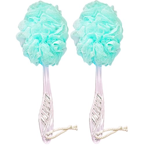 Loofah Back Scrubber for Shower,Long Handle Bath Body Brush Soft Nylon Mesh Loofah Sponge On a Stick,Exfoliating Scrub Cleaning Luffa for Elderly for Men Women(2-Pack,Green)