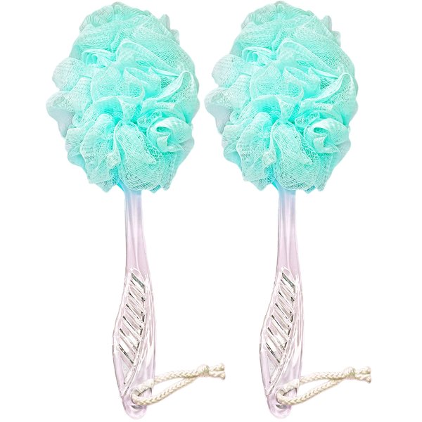 Loofah Back Scrubber for Shower,Long Handle Bath Body Brush Soft Nylon Mesh Loofah Sponge On a Stick,Exfoliating Scrub Cleaning Luffa for Elderly for Men Women(2-Pack,Green)