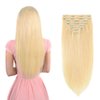 18" Remy Clip in Hair Extensions Human Hair Blonde for Women Beauty - Long Silky Straight 8pcs 20clips Real Hair Extensions Clip in Human Hair (18 inch 100g #613 Bleach Blonde)