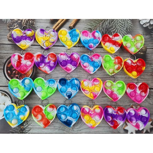 Roaqua 30 packs Bulk heart shape Mini Pop Fidget Key Chain，birthday Party Favors Small Valentine Wedding Party Favors and Classroom Student Gifts
