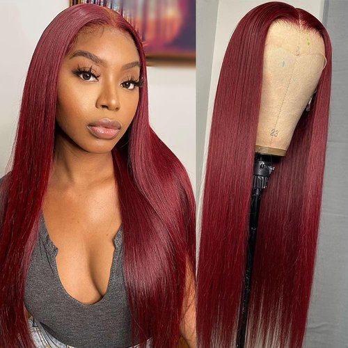 20 Inch 99J Burgundy Lace Front Wigs Human Hair 13x4 Straight Lace Front Wigs Human Hair Pre Plucked Wine Red Colored Straight Wigs Human Hair Full Lace Human Hair Wigs for Black Women Glueless Wigs
