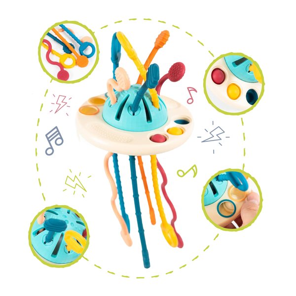 Kirro Funny Puller Montessori Pull String Toy – Food Grade Silicone Pull String Toy for Babies 18+ Months –Toddler Busy Toy for Car, Airplane, Home – Fun and Educational Sensory Toys for Toddlers 1-3