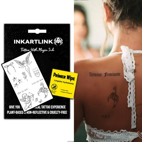 INKARTLINK Semi Permanent Tattoos, temporary tattoos, multiple designs, adult art designs, party favors, waterproof, realistic, no adhesive, no reflective, lasts 1-2 weeks (Bow, Angel, Scorpion)