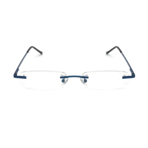 EYE ZOOM 3 Pack Rimless Reading Glasses with Slim Navy Blue and Silver Case for Men and Women, 2.25