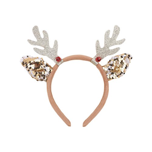 Comdoit Christmas Deer Headband Glitter Reindeer Antlers and Sequined Deer Ear Headbands for Women Santa Hat Xmas Party Elk Hair Decoration Supplies(Reindeer)