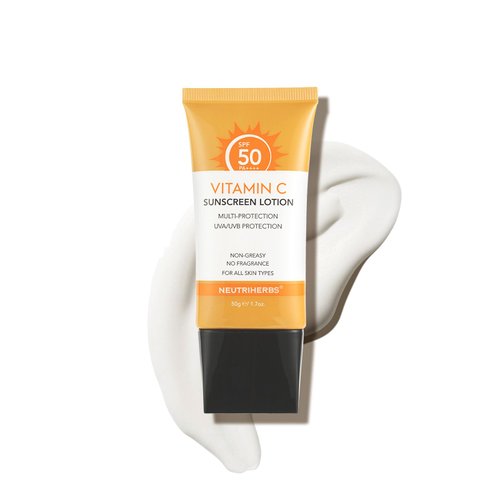 NEUTRIHERBS Sunscreen Tinted SPF 50 for Face & Body, PA++++ Sunblock Lotion, Broad Spectrum, Vitamin E and Vitamin C Face Sunscreen, Travel Sunscreen