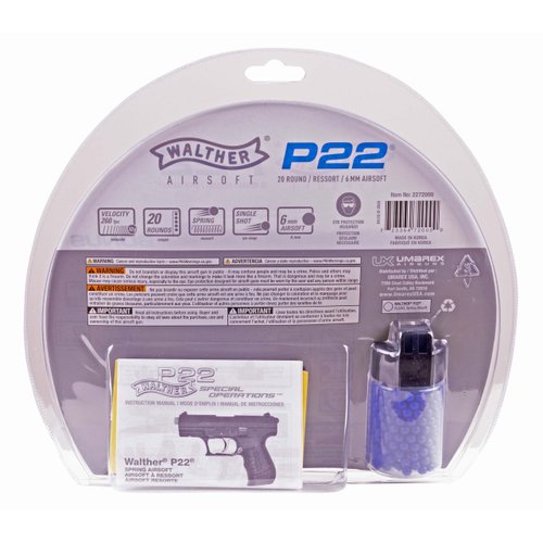 Elite Force Walther P22 Spring Powered 6mm BB Pistol Airsoft Gun, Clear