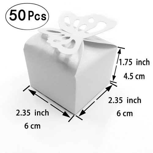 White Wedding Party Favors Boxes - Small Butterfly Candy Treat Gift Boxes Set Bridal Shower Engagement Party Favors Boxes Mother’s Day Birthday Baby Shower Party Boxes Supplies 2x2x2 inch, 50pc