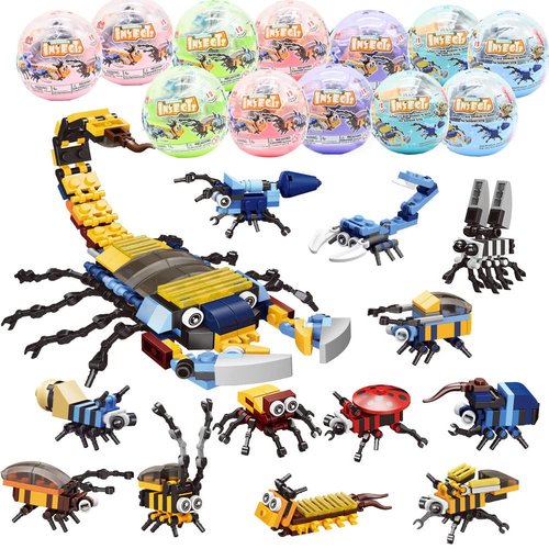 UMEELR 12 Pcs Prefilled Easter Eggs with Insect Animal Building Blocks, Surprise Toys for Kids Boys Girls Easter Party Favors, Easter Egg Hunting, Easter Basket Stuffers, Classroom Prize Toys