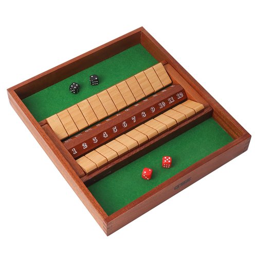 GSE Games & Sports Expert 2-Player Wooden Shut The Box 12 Numbers Dice Game Board with Red/Black Dice. Classic Tabletop Version of The Popular English Pub Game