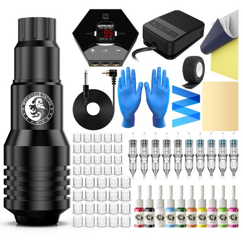 Wormhole Tattoo Kit Tattoo Gun Kit Rotary Tattoo Machine for Tattoo Beginners with Power Supply, Foot Pedal, Cartridge Needles, and Ink Caps Tattoo Pen Machine Kit