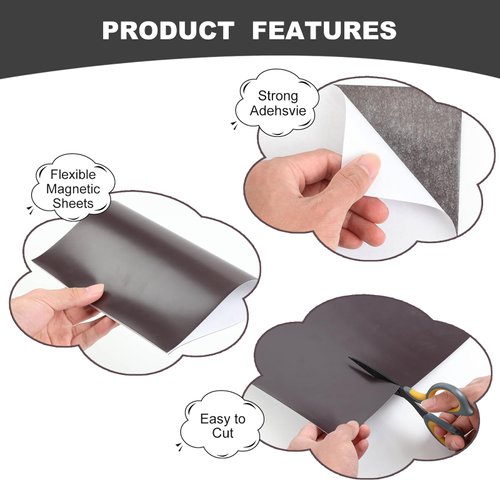 Magnetic Sheets with Adhesive Backing, 8" x 10", 5 Pack Flexible Magnet Sheets with Adhesive for Crafts, Photos and Die Storage - Peel and Stick Magnetic Tape Paper, Easy to Cut into Any Size