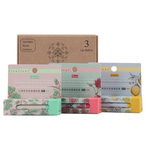 Fleurient Aromatic Moisturizing Lip Balm-Jasmine, Rose, Lemon | Hydrating, Colorless & Lightly Scented lip moisturizer with Vitamin E (Pack of 3 Scents-0.12oz EA.)