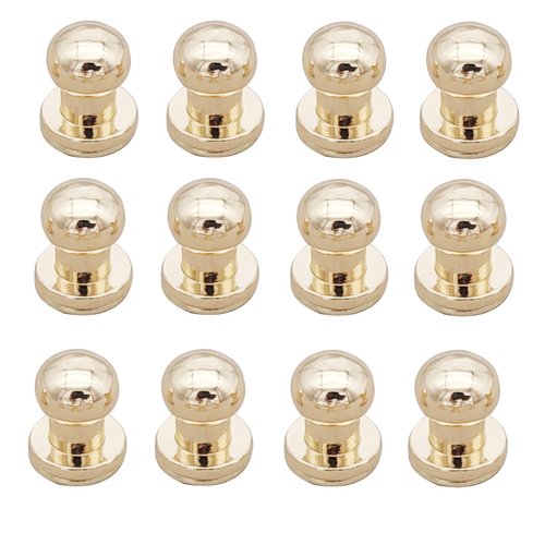 Denailey 12 Sets Solid Brass Round Head Button Stud Screw Leather Rivet Chicago Screws Button Rivets for Leather Craft Belt Wallet Handbag Repairs Decoration (Round Head Size 6mm, Shiny Light Gold)