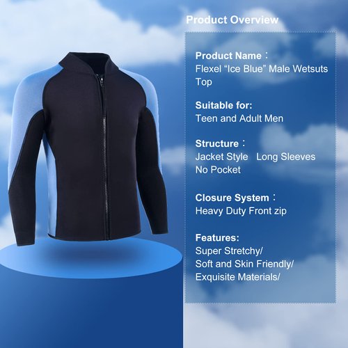 INTBOSS Wetsuit Top Men,2mm Mens Wetsuit Top Long Sleeve Wetsuit Jacket Men Front Zip Warm Neoprene Wets Suit Jackets for Men Stretch Mens Wetsuit Jacket