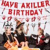 Gameza Have a Killer Birthday Banners - 4PCS No-DIY Murder Mystery Party Decorations Bloody Halloween Birthday Decoration Supplies Horror Spooky Birthday Banner Fake Knife Banners for Bday