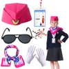 Keymall Kids Flight Attendant Costume Accessories Set Stewardess Hat Airline Hostess Costume Kits for Girls Dress Up Halloween Career Costume (Rose)