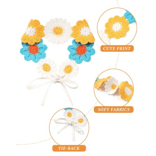 AWAYTR Crochet Headbands for Women Hippie Headband Bandana Tie-Back Knit Headband for Girls Wide Head Bands Floral Crochet Headwrap (Yellow + Green/Blue + Yellow)