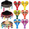 Honoson Wooden Fiesta Maracas Mini Sombrero Top Hat for Kids Festival Mexican Party Decorations (Stylish Style, 18 Pcs)
