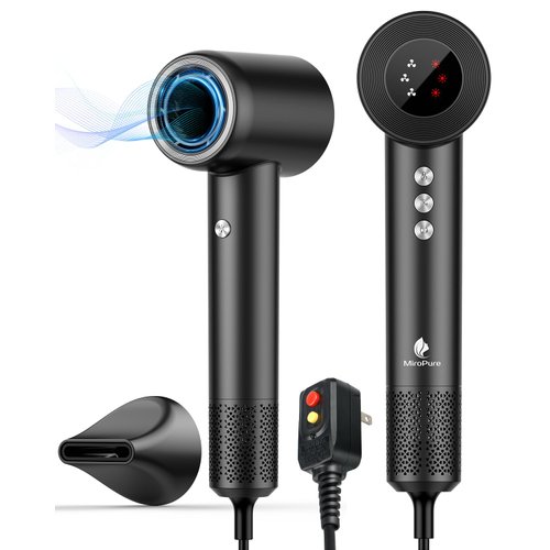 Hair Dryer, High Speed Negative Ionic Blow Dryer with 110, 000 RPM Brushless Motor for Fast Drying, 1500W Low Noise Thermo-Control 4 Temps & 3 Speeds Hairdryer with Magnetic Nozzle for Hair Care, Home
