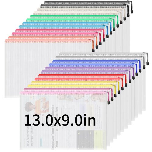 Umriox 24 Pack 12 Colors Zipper Pouches for Organizing, Letter Size, A4 Size, Zipper Bags for Puzzles & Board Game Storage, Office Supplies Travel Toiletries