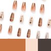 MISUD Fall Press on Nails Long Coffin Fake Nails Glossy Glue on Nails Brown Ombre Acrylic Nails Autumn Maple Leaf Ballerina Artificial Nails Bling Glitter Stick on False Nails with Design 24 pcs