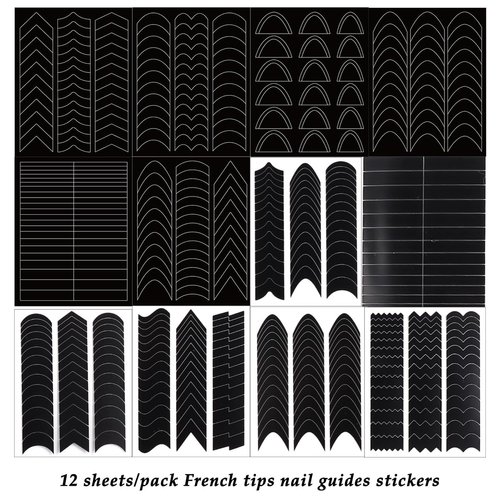 French Tip Nail Guides, 1860pcs French Manicure Nail Art Stickers, Self-adhesive Wavy Lines Strips Tapes, French Tip Nail Tool, French Nail Forms Fringe Tip Stamp Airbrush Stencils, Nail Art Supplies