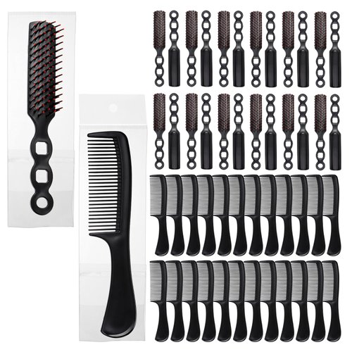 Lawei 48 Pcs Hair Brush Combs Set in Bulk for Homeless, Individually Wrapped Curly Thick Hair Brushes, Round Tooth Detangling Comb Cutting Hairdressing Comb for Men Women Hotel Nursing Charity, Black