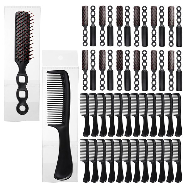 Lawei 48 Pcs Hair Brush Combs Set in Bulk for Homeless, Individually Wrapped Curly Thick Hair Brushes, Round Tooth Detangling Comb Cutting Hairdressing Comb for Men Women Hotel Nursing Charity, Black