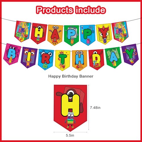 Number Birthday Party Decorations, Cartoon Number Advanture Theme Party Supplies with Banner, Cake Topper, Cupcake Toppers, Balloons for Boys Girls Birthday Baby Shower Party Favors