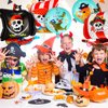 9 Pieces Pirate Ship Foil Balloons Halloween 18 Inch Round Pirate Foil Balloons Ocean Animals Shark Foil Balloons Skeleton Squid Pattern Balloon for Birthday Party Supplies Decoration