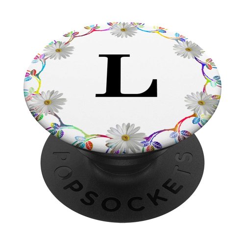 Cell Phone Pop Out Holder,Floral White Daisy Flower Letter L PopSockets Grip and Stand for Phones and Tablets
