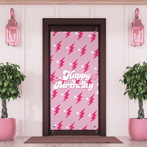 Preppy Happy Birthday Banner 71 x 35 Inch Preppy Door Cover Polyester Happy Birthday Door Banner Birthday Door Decoration Door Porch Sign Photography Background for Birthday Party Decorations Supplies