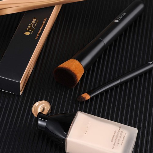 DUcare Foundation Brush and Concealer Brush 2Pcs Flat Top Kabuki Brush for Face Synthetic Liquid Blending Mineral Powder Makeup Tools