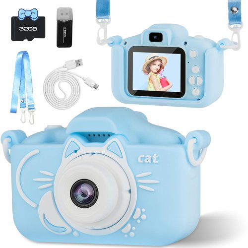 Kids Camera Toys for 6-12 Years Old Boys Girls,Toddler Camera with Protective Silicone Cover,HD Digital Video Cameras with Dual Lens 32GB SD Card,Christmas Birthday Gift for 6 7 8 9 10 11 12