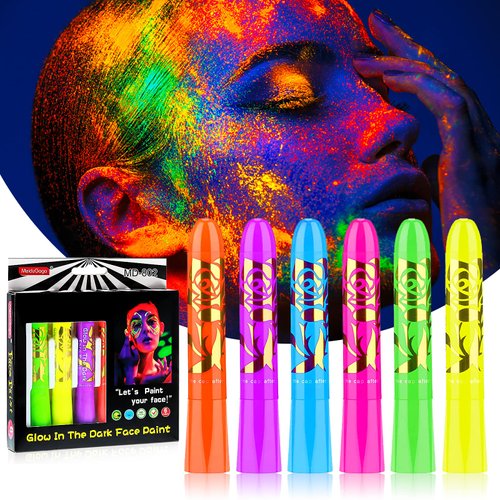 Glow In the Dark Face Paint Washable Luminous Party Crayons Mardi Gras Halloween Makeup Marker Pen Face Painting Sticks for Kids Adult