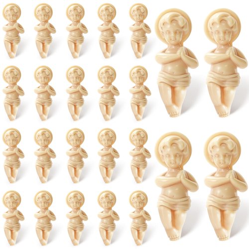 ZYFLSQ 24 Pcs King Cake Baby Jesus Figure, 1.5'' King Cake Babies Plastic Jesus Doll with Gift Bag, Mini Jesus Figurines in Bulk for Mardi Gras Party King Cake Toppers Decorations Epiphany Gifts
