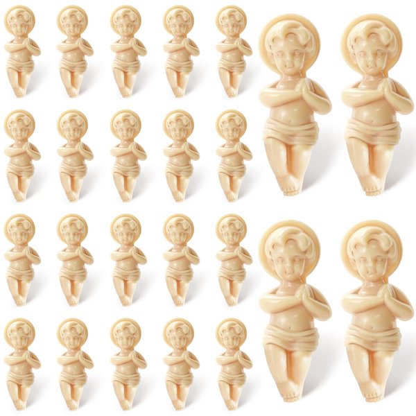 ZYFLSQ 24 Pcs King Cake Baby Jesus Figure, 1.5'' King Cake Babies Plastic Jesus Doll with Gift Bag, Mini Jesus Figurines in Bulk for Mardi Gras Party King Cake Toppers Decorations Epiphany Gifts