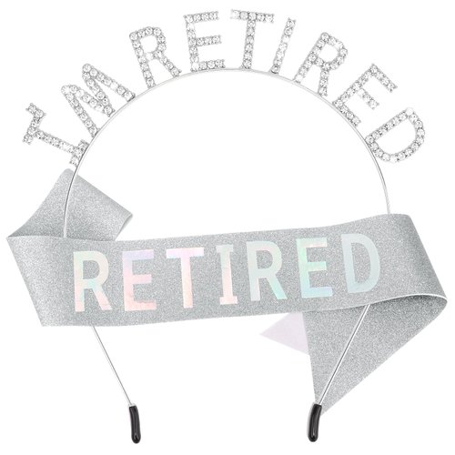 Vovii Retirement Party Decorations for Women, Retirement Sash and Tiara for Retirement Party Supplies, Retired Crown Headband for Retirement Decor Decorations (Sliver)