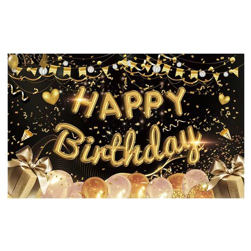 Happy Birthday Banner Black Gold Happy Birthday Backdrop Party Decorations Supplies for Women Men Children Girl Boy