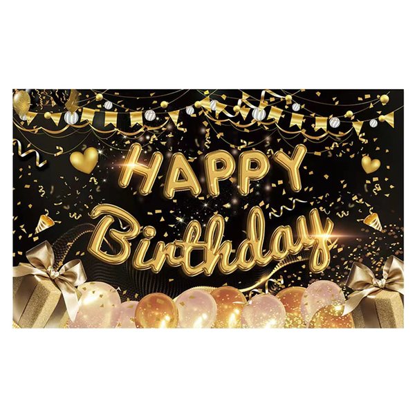 Happy Birthday Banner Black Gold Happy Birthday Backdrop Party Decorations Supplies for Women Men Children Girl Boy