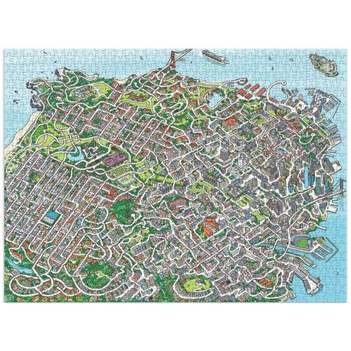 Galison Sean C. Jackson's City by The Bay 1000 Piece Maze Puzzle from Galison - Complete The Puzzle to Find 65+ Hidden Landmarks, Includes 15 Wood Markers & 1 Wood Stylus, Fun and Challenging Activity