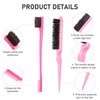 Remerry 12 Pieces Hair Brush Set, Nylon Teasing Hair Brushes 3 Row Salon Teasing Brush, Double Sided Hair Edge Brush Smooth Comb Grooming, Rat Tail Combs with Duckbill Clips for Women(Pink)