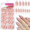 Bellelfin 120Pcs White French Tip Press on Nails Almond Shape Fake Nails, Full Cover Glossy Nude False Nails Acrylic Glue on Nails with 5 Sheets Adhesive Tabs for Women Girls Finger Nails Design