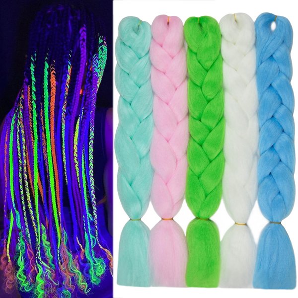 Christmas Rainbow Braiding Hair Jumbo Braids Hair Knotless Glow in the Dark Hair Extensions 5Pcs Muti Color Braiding Hair Luminous Colorful Kanekalon Glowing Braiding Hair